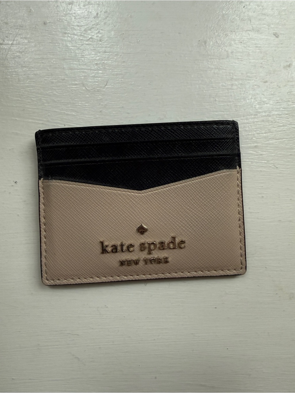 Kate Spade Leather Card Holder | Black and Beige/Pink